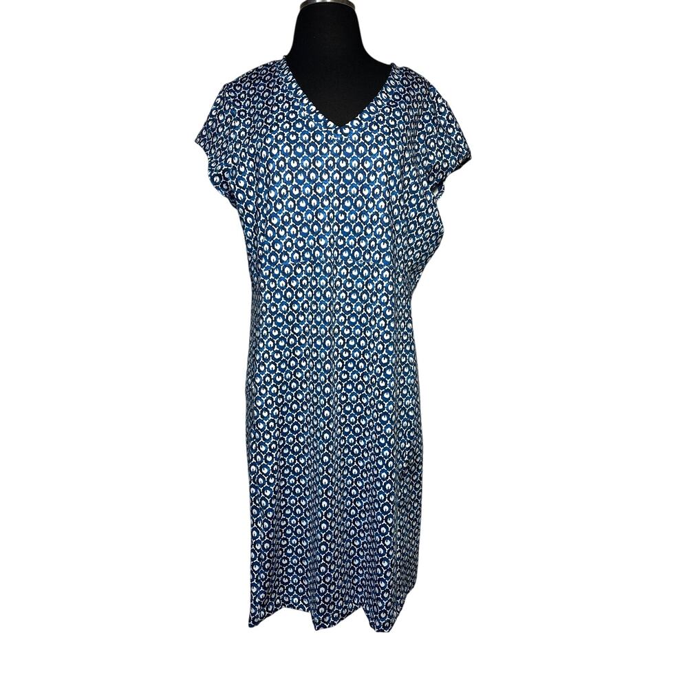 L.L. Bean Short Sleeve Fitness Dress Size XL Nautical Geometric Print Blue White - Picture 2 of 16